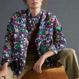 Vilagallo for Anthropologie Embroidered sequin Camo Jacket
